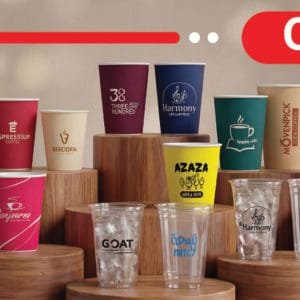 أكواب ورقية وبلاستيك مطبوعه بلوجو البراند